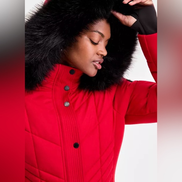 Michael Kors Red Puffer Jacket with Black Fur - Picture 2 of 7
